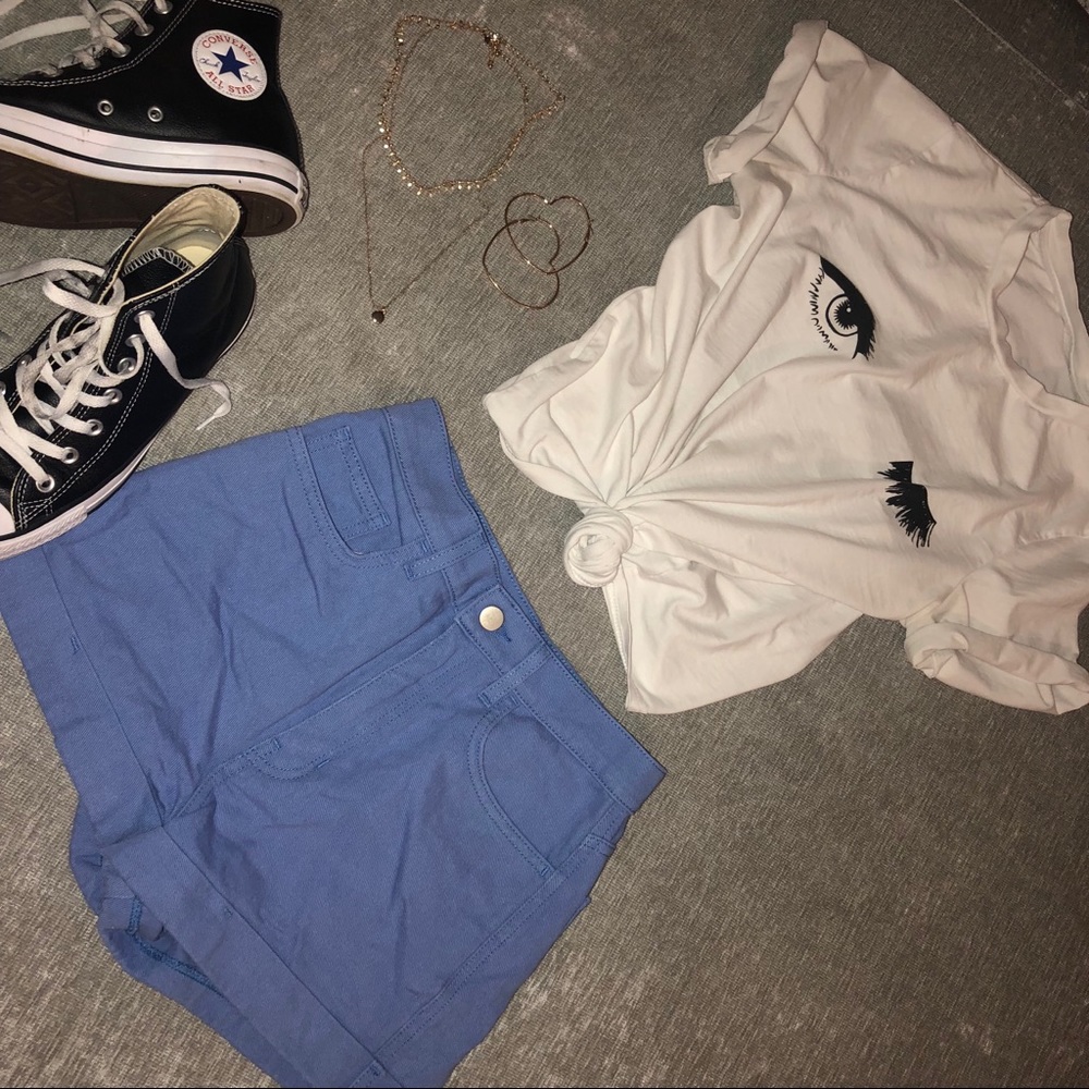 American Apparel high waisted cuffed denim shorts